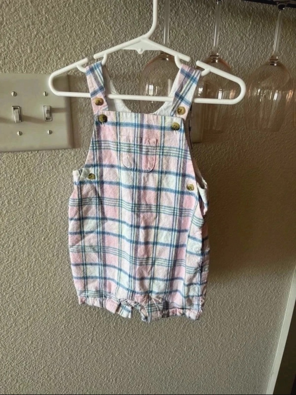 Janie and Jack Pink Plaid Overalls Romper
